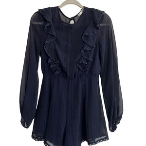 Here Comes the Sun Navy Chiffon Romper Long Sleeved Size Small